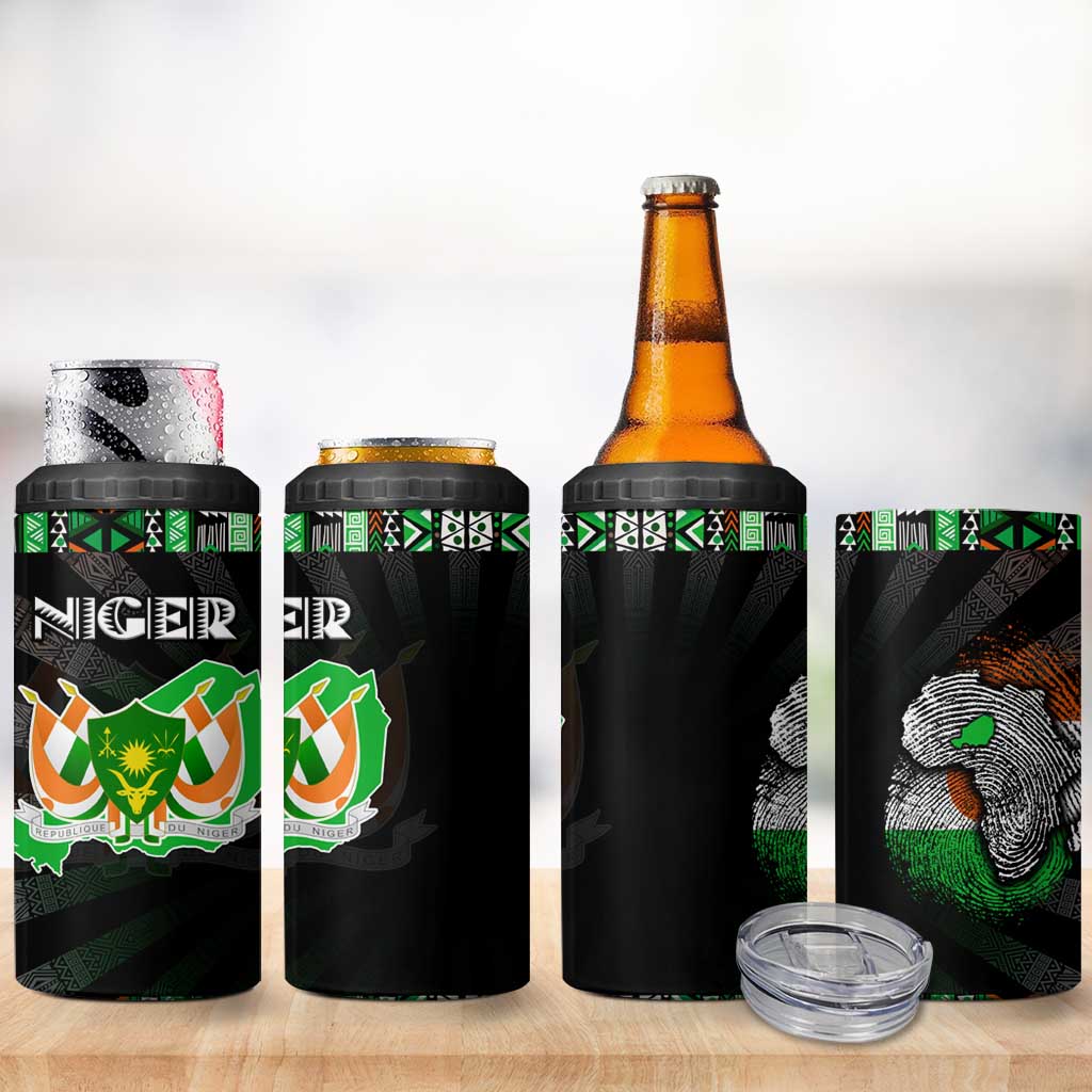 Niger Roots 4 in 1 Can Cooler Tumbler African Pride in Fingerprint and Tribal Colors