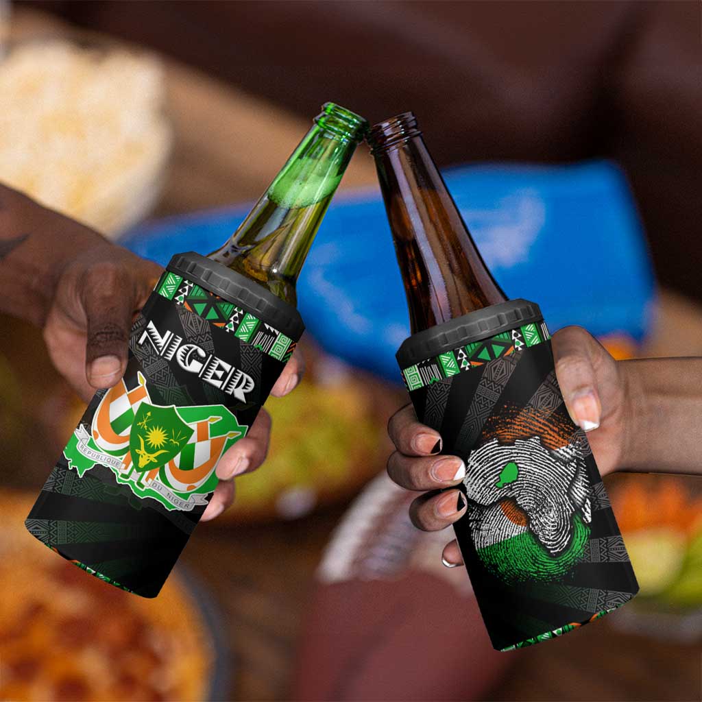 Niger Roots 4 in 1 Can Cooler Tumbler African Pride in Fingerprint and Tribal Colors