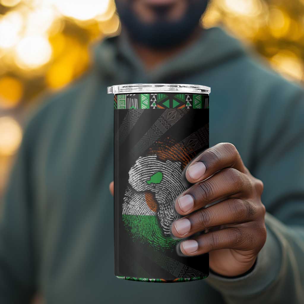 Niger Roots 4 in 1 Can Cooler Tumbler African Pride in Fingerprint and Tribal Colors