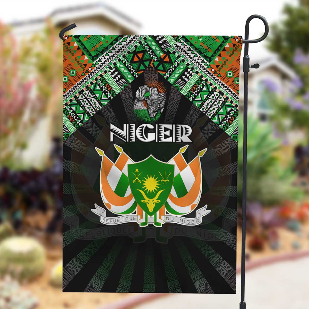 Niger Roots Garden Flag African Pride in Fingerprint and Tribal Colors
