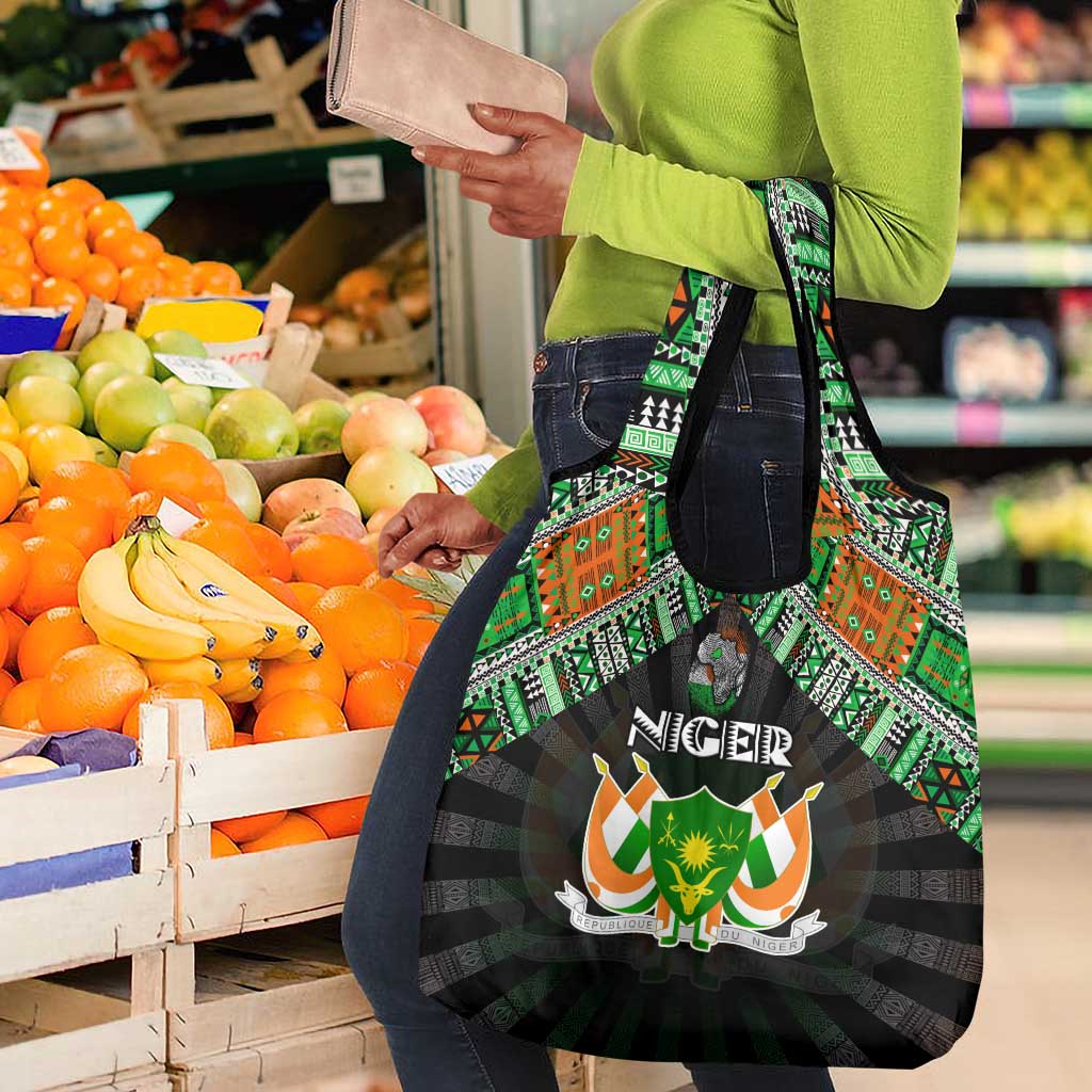 Niger Roots Grocery Bag African Pride in Fingerprint and Tribal Colors