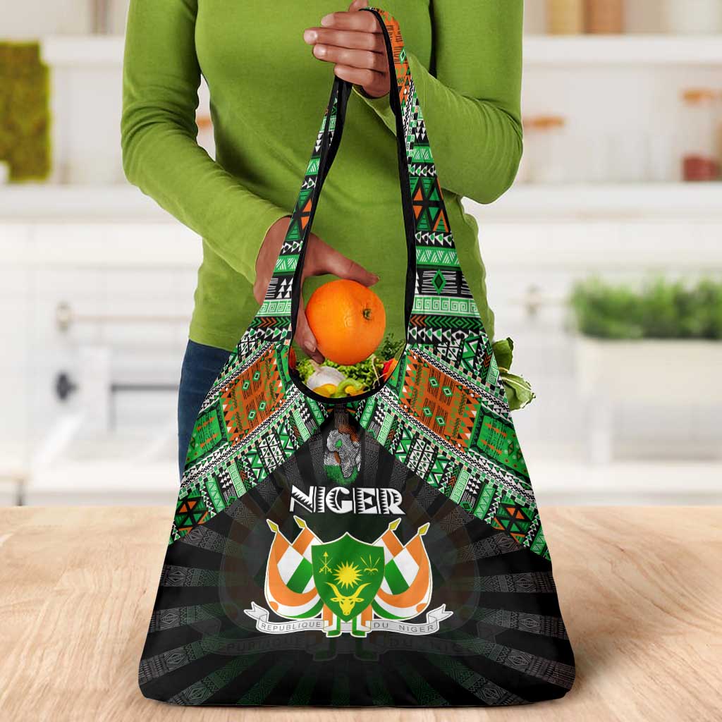 Niger Roots Grocery Bag African Pride in Fingerprint and Tribal Colors