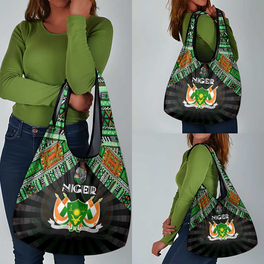 Niger Roots Grocery Bag African Pride in Fingerprint and Tribal Colors