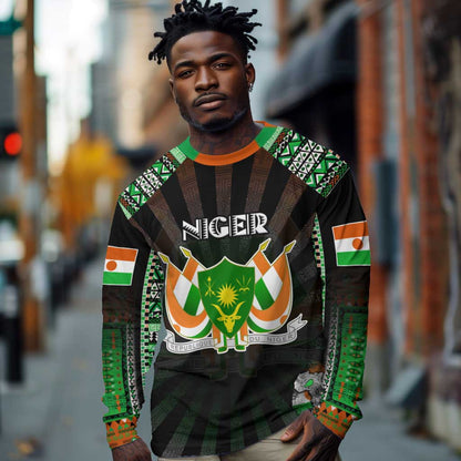Personalized Niger Roots Long Sleeve Shirt African Pride in Fingerprint and Tribal Colors