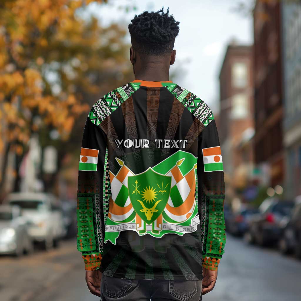 Personalized Niger Roots Long Sleeve Shirt African Pride in Fingerprint and Tribal Colors