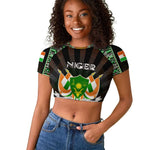 Personalized Niger Roots Raglan Cropped T shirt African Pride in Fingerprint and Tribal Colors