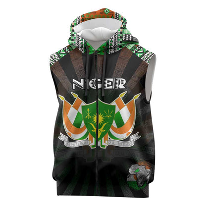 Personalized Niger Roots Sleeveless Zip Hoodie African Pride in Fingerprint and Tribal Colors - African Pride