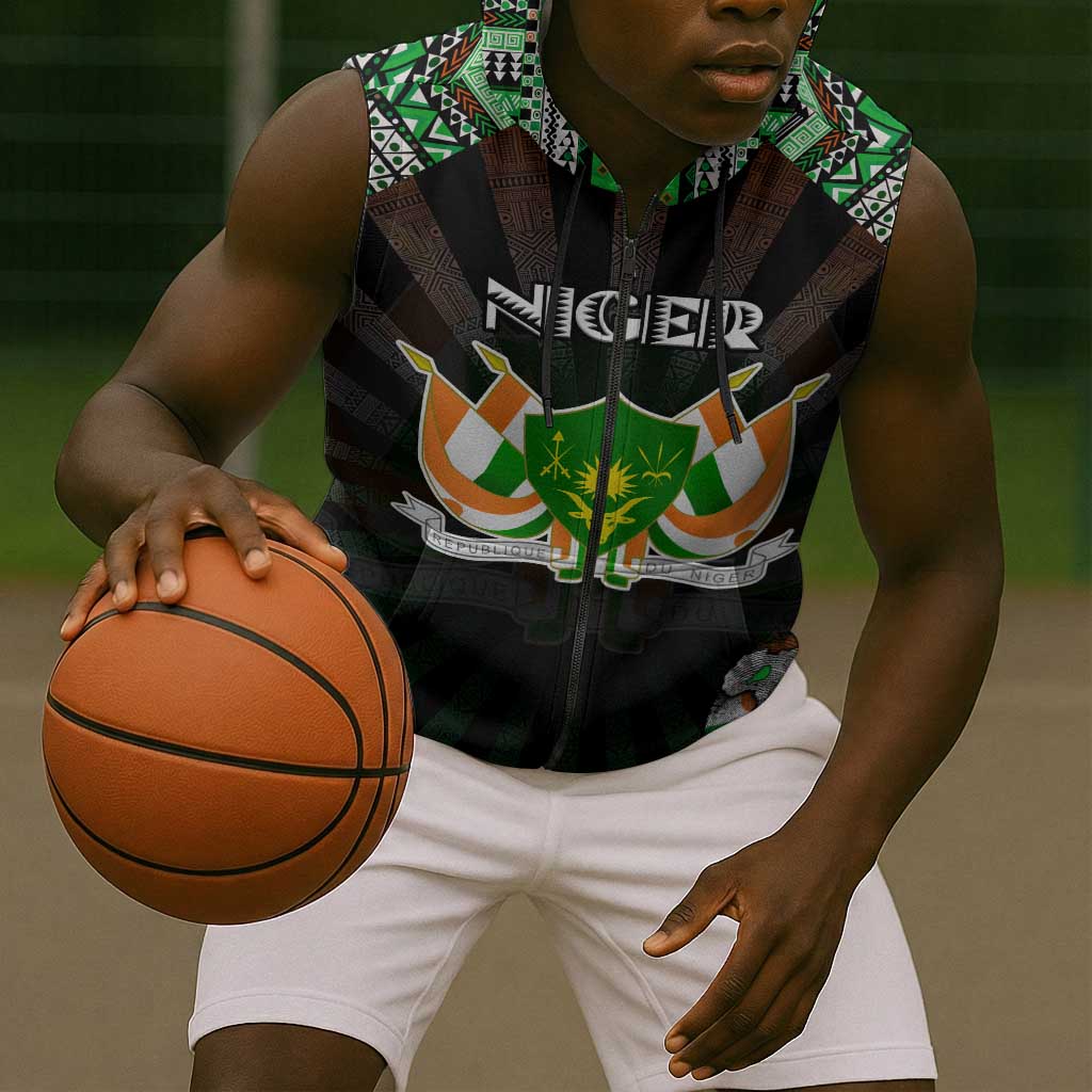 Personalized Niger Roots Sleeveless Zip Hoodie African Pride in Fingerprint and Tribal Colors - African Pride