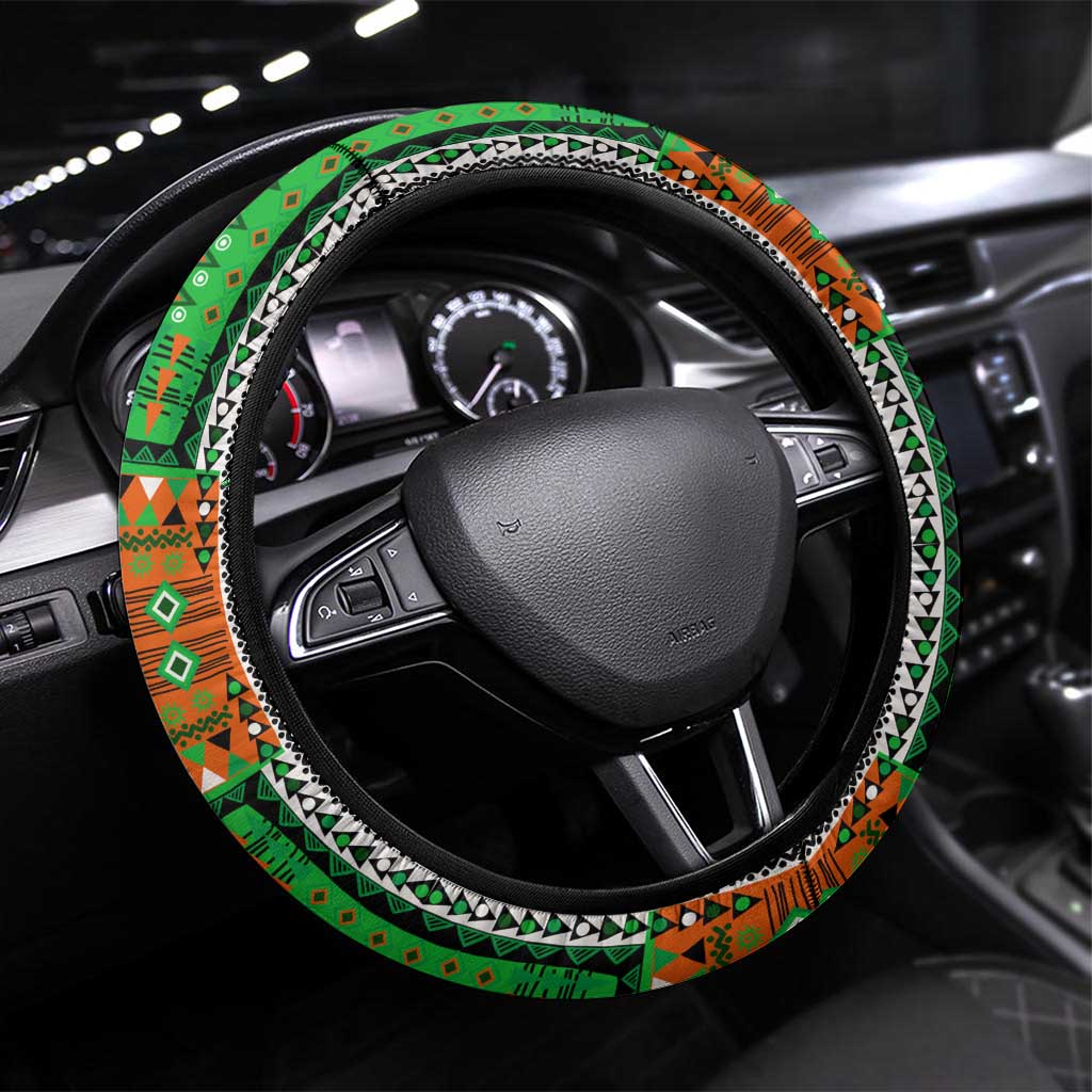 Niger Roots Steering Wheel Cover African Pride in Fingerprint and Tribal Colors