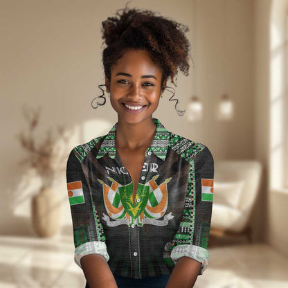 Personalized Niger Roots Women Casual Shirt African Pride in Fingerprint and Tribal Colors