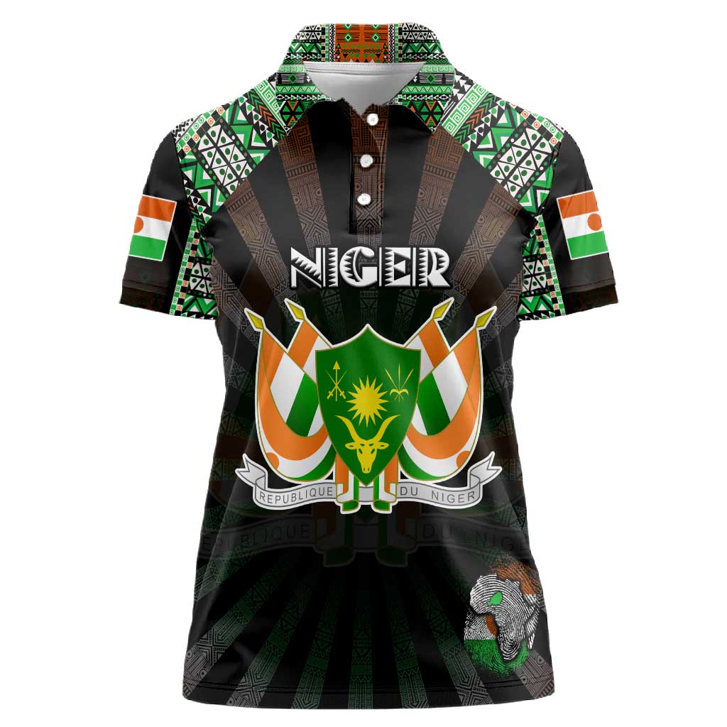 Personalized Niger Roots Women Polo Shirt African Pride in Fingerprint and Tribal Colors