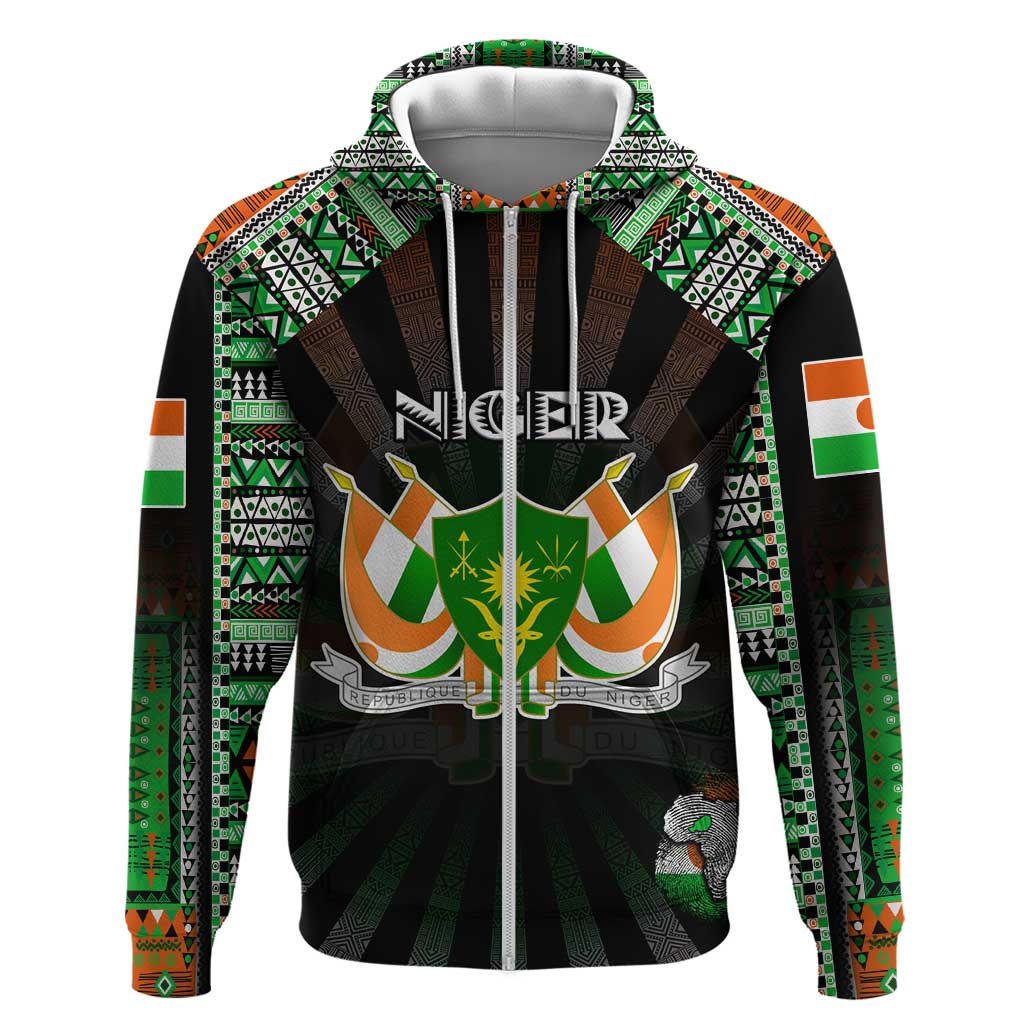 Personalized Niger Roots Zip Hoodie African Pride in Fingerprint and Tribal Colors