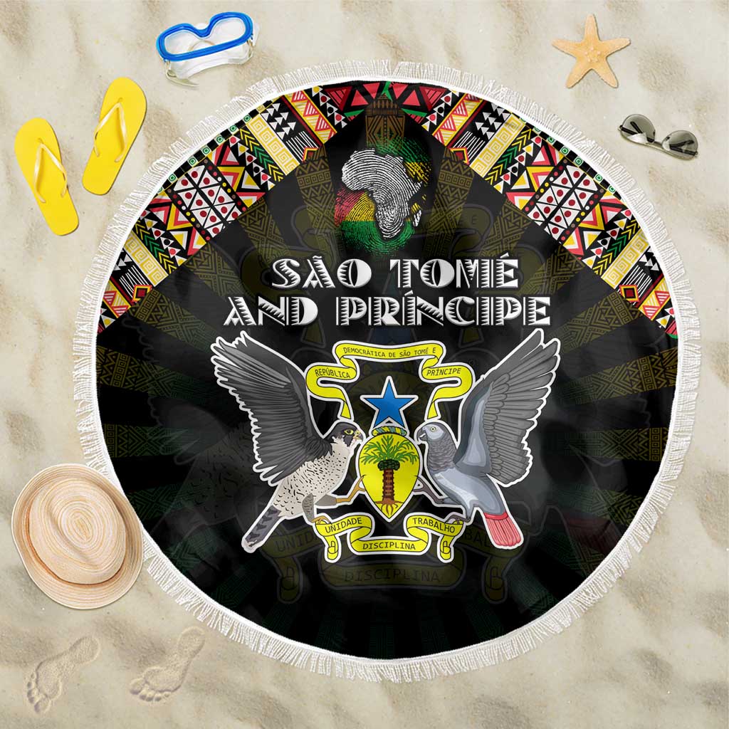 Sao Tome and Principe Roots Beach Blanket African Pride in Fingerprint and Tribal Colors