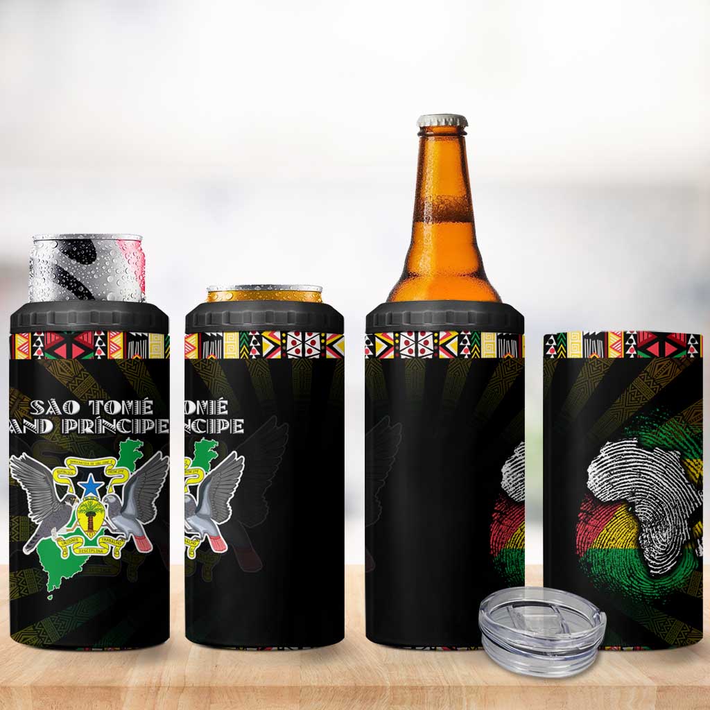 Sao Tome and Principe Roots 4 in 1 Can Cooler Tumbler African Pride in Fingerprint and Tribal Colors