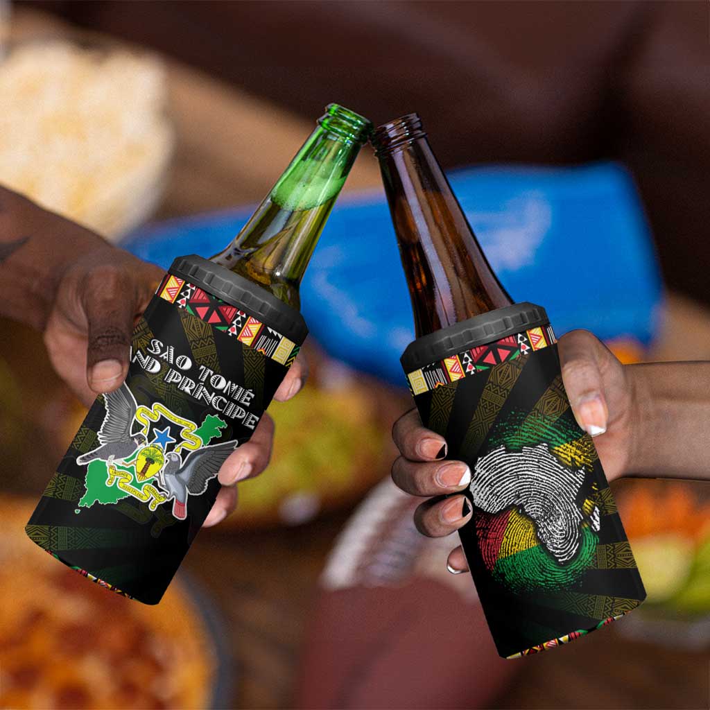 Sao Tome and Principe Roots 4 in 1 Can Cooler Tumbler African Pride in Fingerprint and Tribal Colors