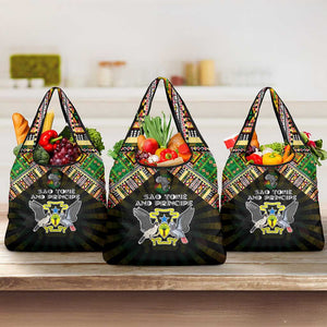 Sao Tome and Principe Roots Grocery Bag African Pride in Fingerprint and Tribal Colors