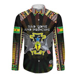 Personalized Sao Tome and Principe Roots Long Sleeve Button Shirt African Pride in Fingerprint and Tribal Colors