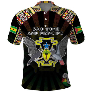 Personalized Sao Tome and Principe Roots Polo Shirt African Pride in Fingerprint and Tribal Colors