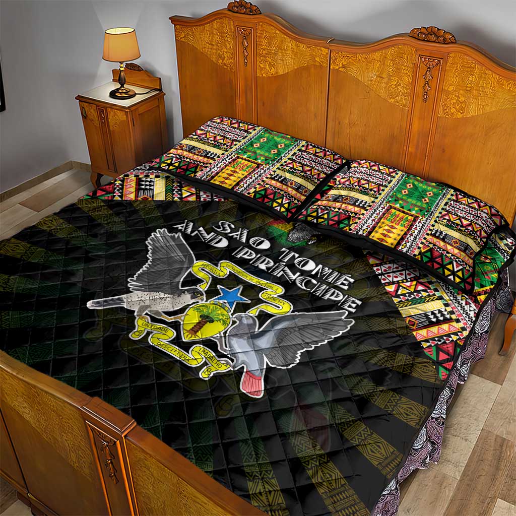 Sao Tome and Principe Roots Quilt Bed Set African Pride in Fingerprint and Tribal Colors