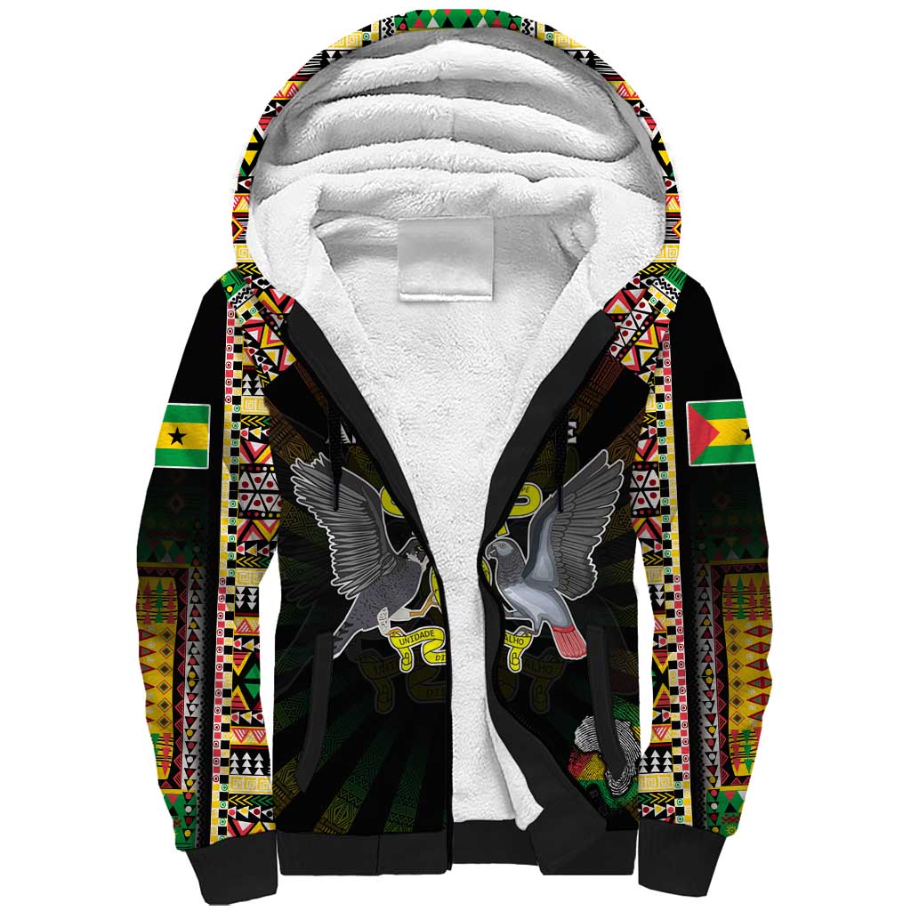 Personalized Sao Tome and Principe Roots Sherpa Hoodie African Pride in Fingerprint and Tribal Colors