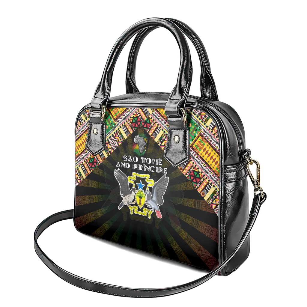 Sao Tome and Principe Roots Shoulder Handbag African Pride in Fingerprint and Tribal Colors