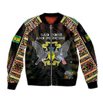 Personalized Sao Tome and Principe Roots Sleeve Zip Bomber Jacket African Pride in Fingerprint and Tribal Colors