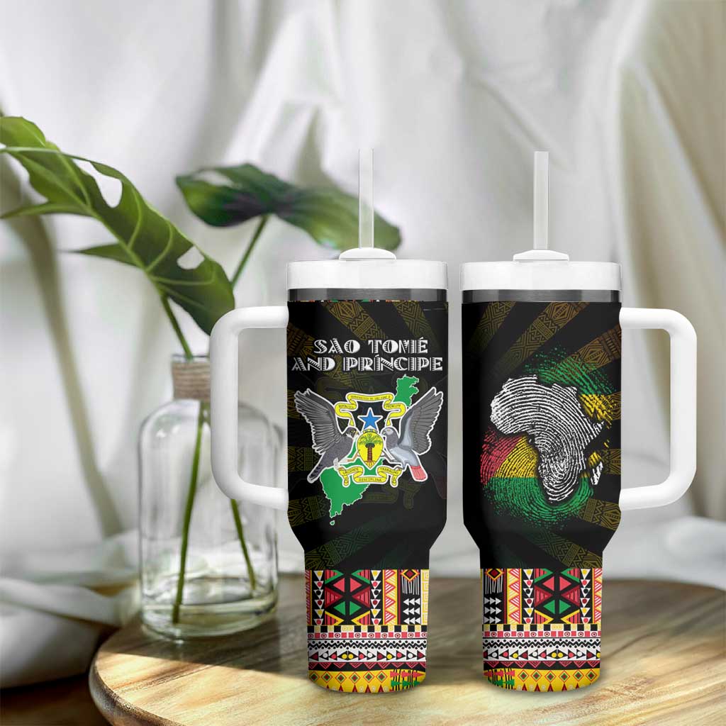Sao Tome and Principe Roots Tumbler With Handle African Pride in Fingerprint and Tribal Colors