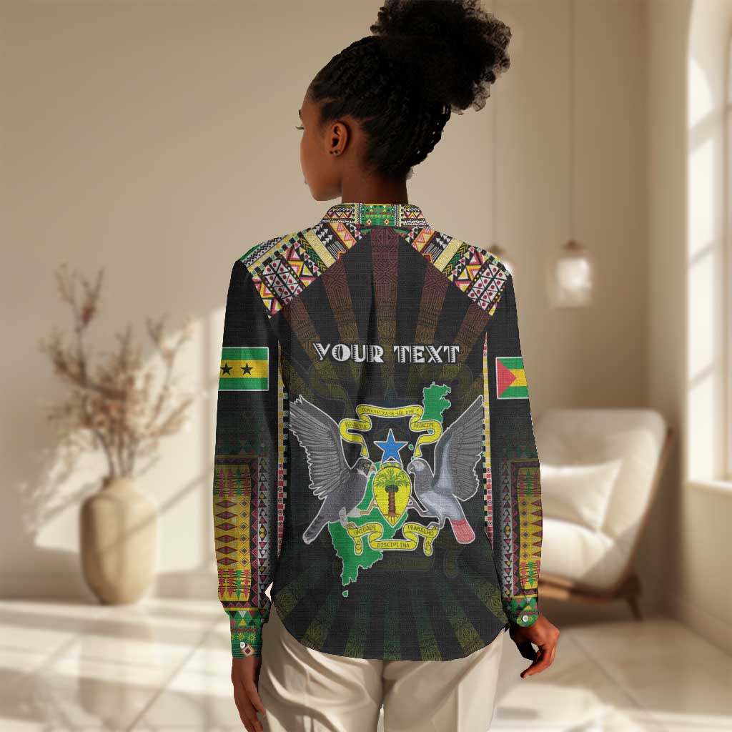 Personalized Sao Tome and Principe Roots Women Casual Shirt African Pride in Fingerprint and Tribal Colors