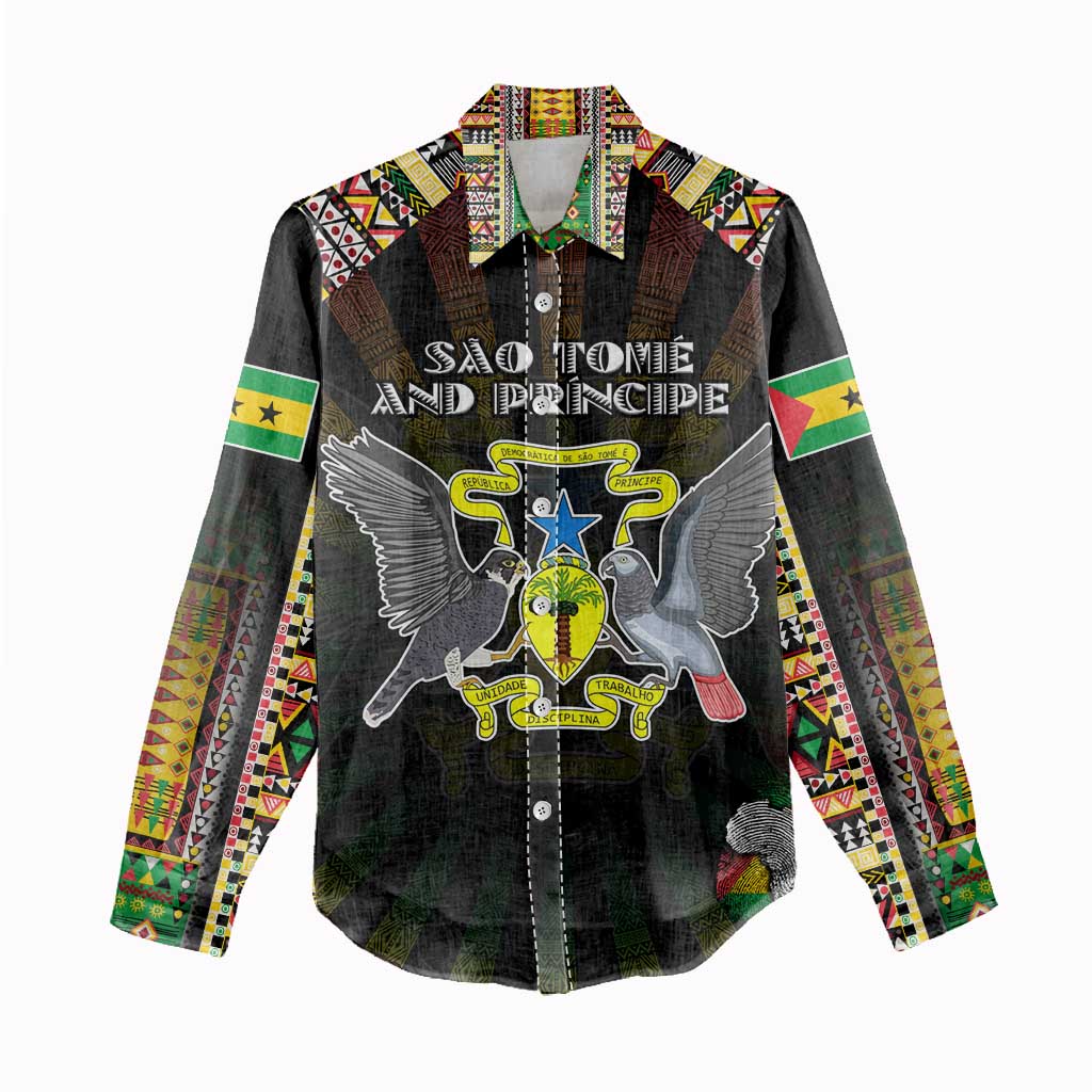 Personalized Sao Tome and Principe Roots Women Casual Shirt African Pride in Fingerprint and Tribal Colors