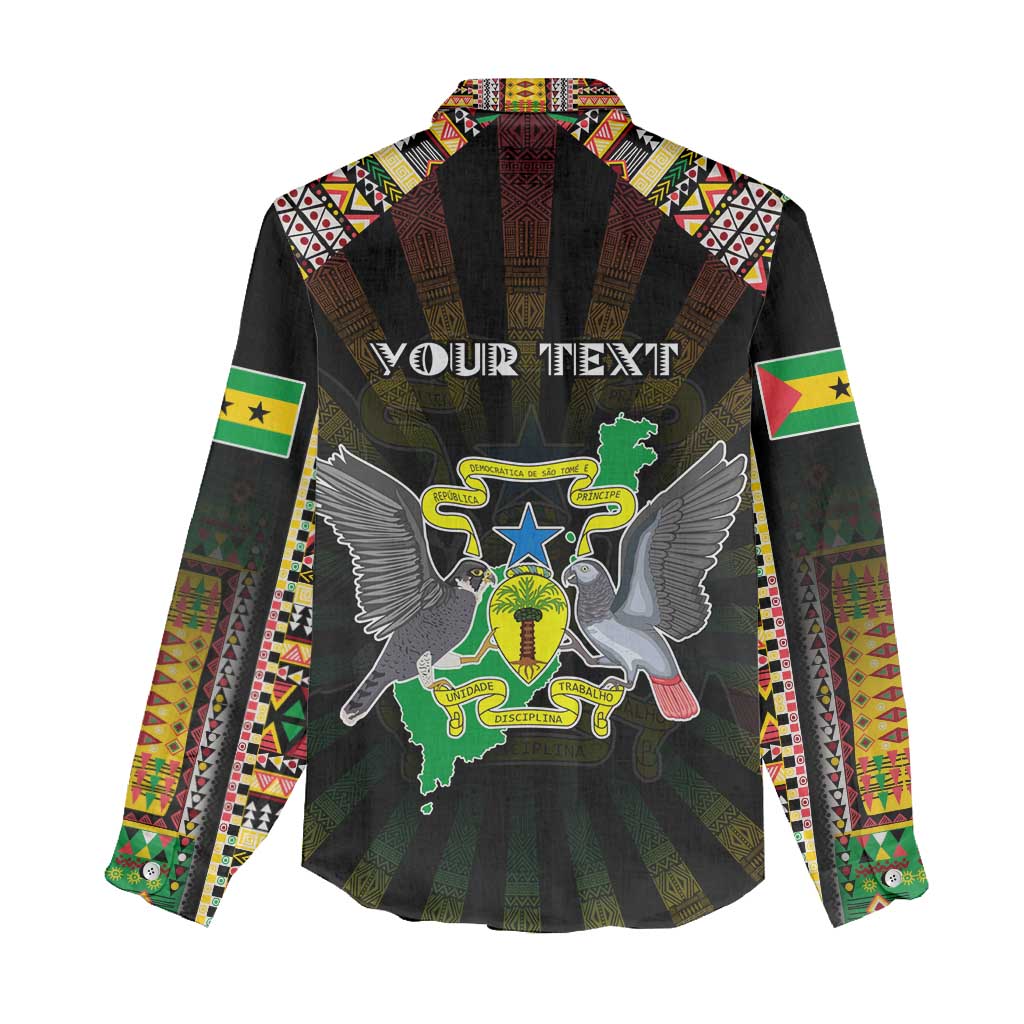 Personalized Sao Tome and Principe Roots Women Casual Shirt African Pride in Fingerprint and Tribal Colors