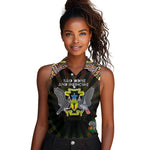 Personalized Sao Tome and Principe Roots Women Sleeveless Polo Shirt African Pride in Fingerprint and Tribal Colors
