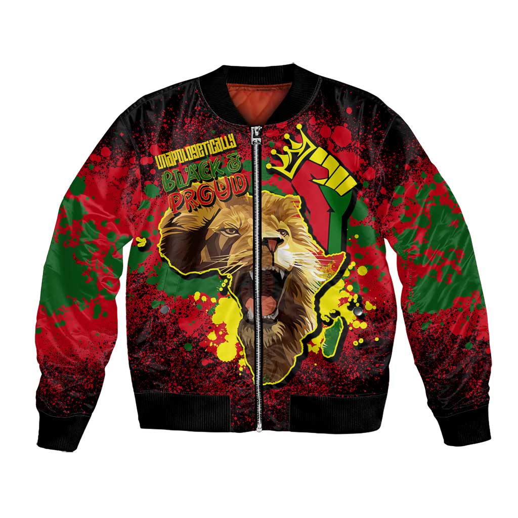 Unapologetically Black and Proud Bomber Jacket Africa Map with Lion