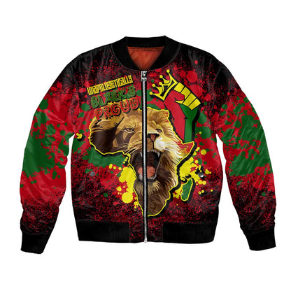 Unapologetically Black and Proud Bomber Jacket Africa Map with Lion
