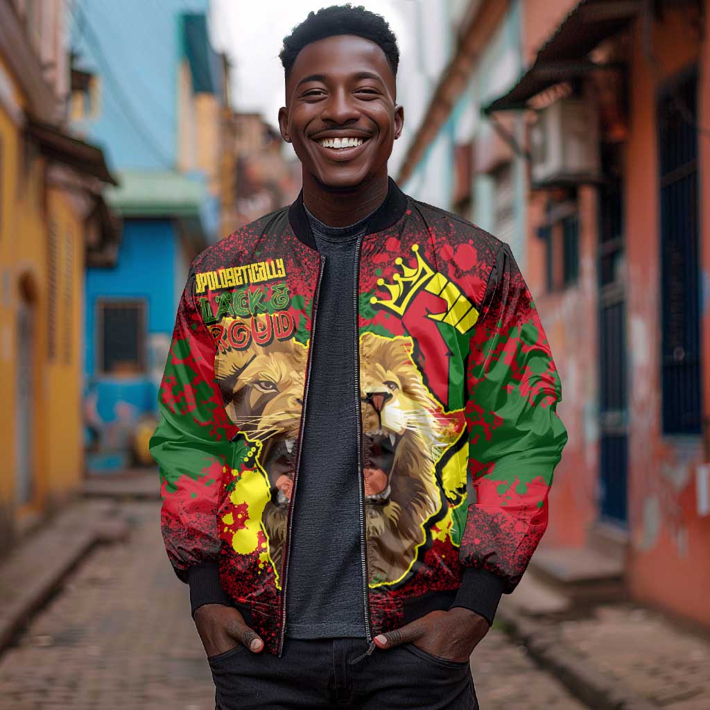 Unapologetically Black and Proud Bomber Jacket Africa Map with Lion