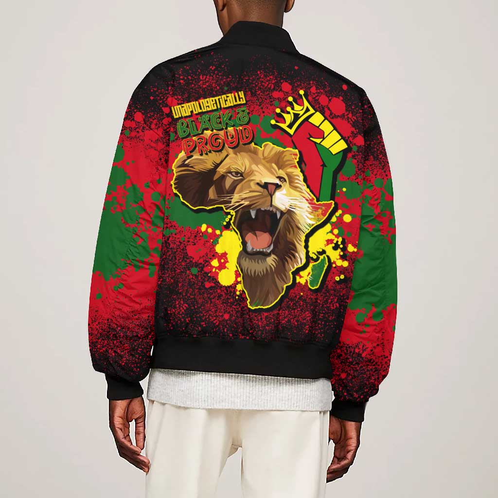Unapologetically Black and Proud Bomber Jacket Africa Map with Lion