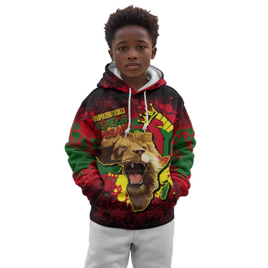 Unapologetically Black and Proud Kid Hoodie Africa Map with Lion