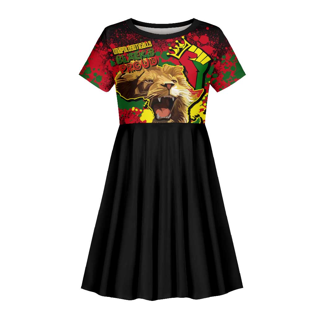 Unapologetically Black and Proud Kid Short Sleeve Dress Africa Map with Lion