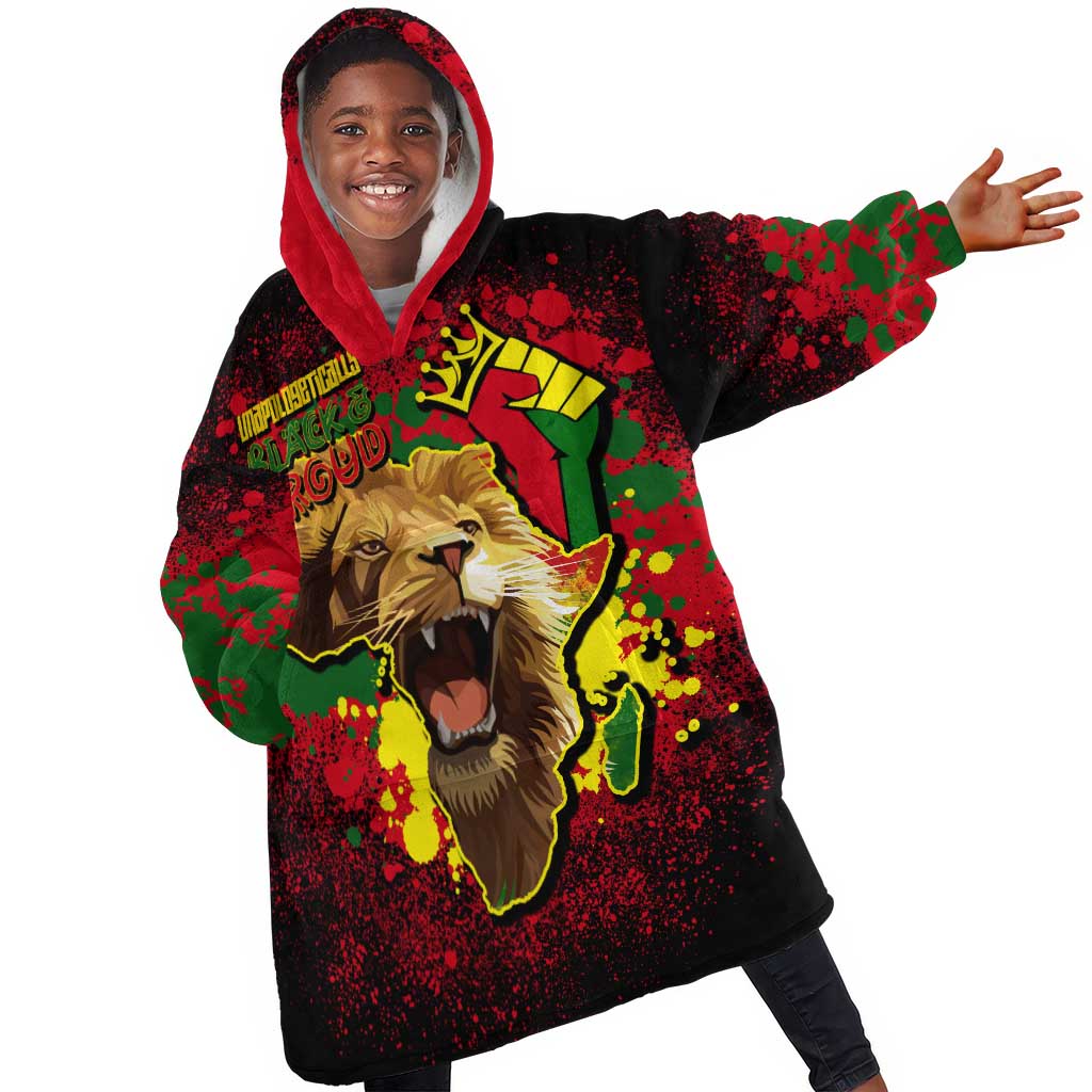 Unapologetically Black and Proud KId Wearable Blanket Hoodie Africa Map with Lion