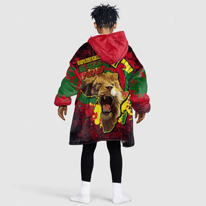 Unapologetically Black and Proud KId Wearable Blanket Hoodie Africa Map with Lion