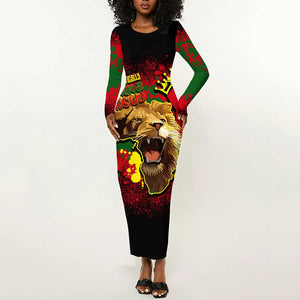 Unapologetically Black and Proud Long Sleeve Bodycon Dress Africa Map with Lion