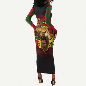 Unapologetically Black and Proud Long Sleeve Bodycon Dress Africa Map with Lion