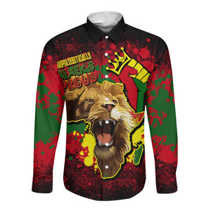 Unapologetically Black and Proud Long Sleeve Button Shirt Africa Map with Lion