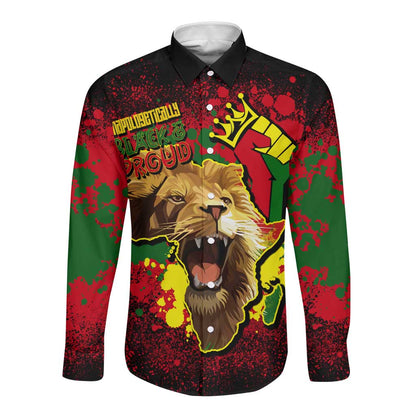 Unapologetically Black and Proud Long Sleeve Button Shirt Africa Map with Lion