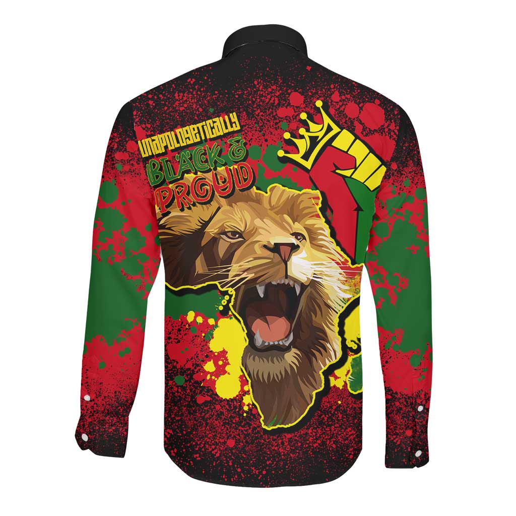 Unapologetically Black and Proud Long Sleeve Button Shirt Africa Map with Lion