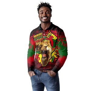 Unapologetically Black and Proud Long Sleeve Polo Shirt Africa Map with Lion