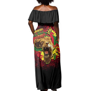 Unapologetically Black and Proud Off Shoulder Maxi Dress Africa Map with Lion