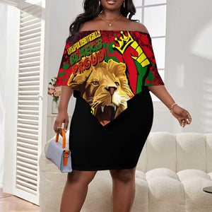 Unapologetically Black and Proud Off Shoulder Short Dress Africa Map with Lion