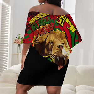 Unapologetically Black and Proud Off Shoulder Short Dress Africa Map with Lion