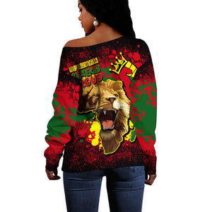 Unapologetically Black and Proud Off Shoulder Sweater Africa Map with Lion