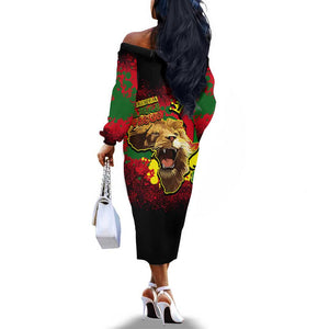 Unapologetically Black and Proud Off The Shoulder Long Sleeve Dress Africa Map with Lion